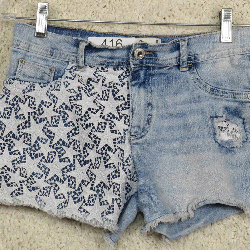 JORDACHE*‎ Kid's Denim Jean 1/2 Knitted Design Shorts Size 14~ Vintage